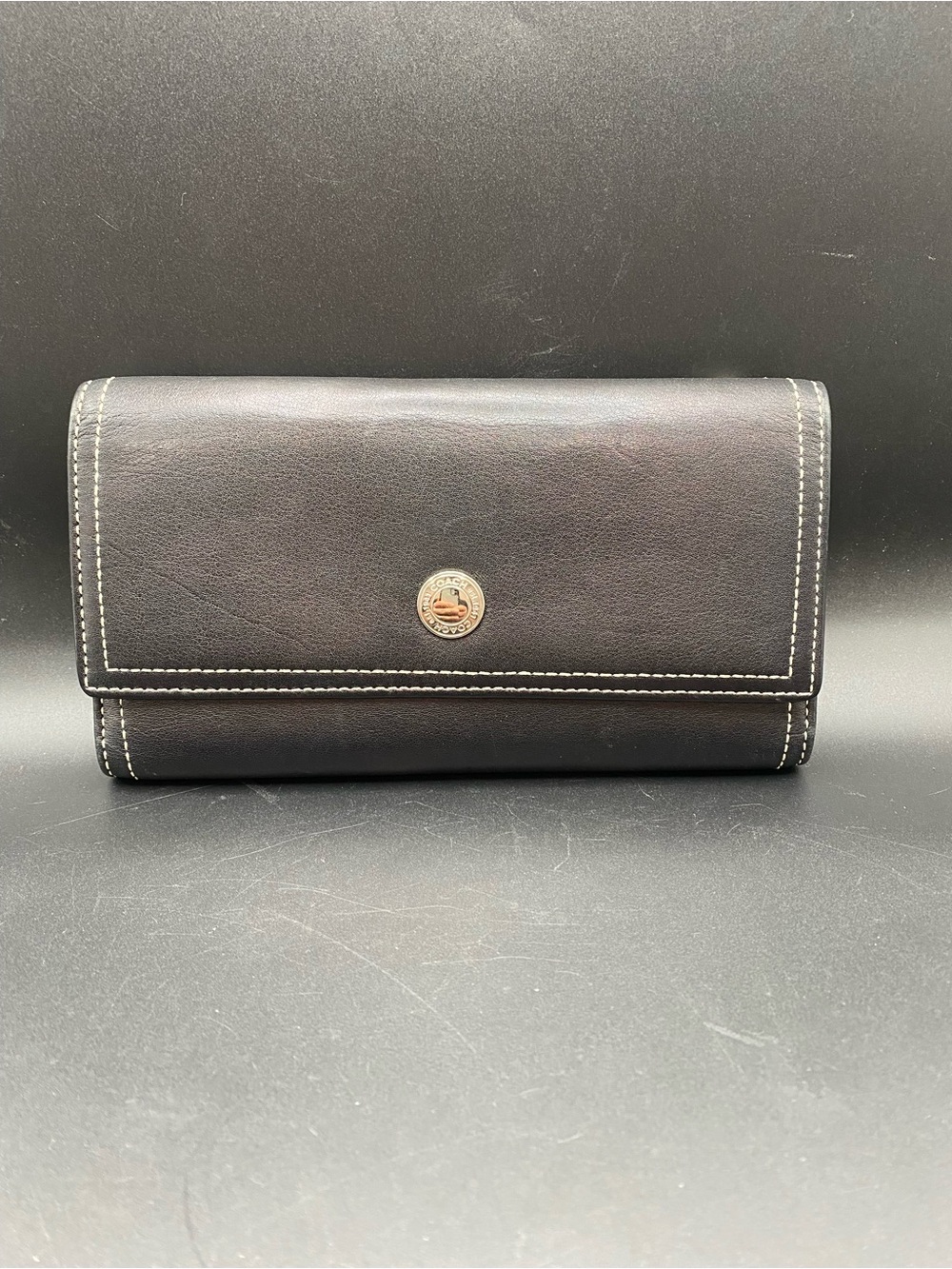 Coach Black Signature Zip Around Trifold Wallet Leather Pink Lining